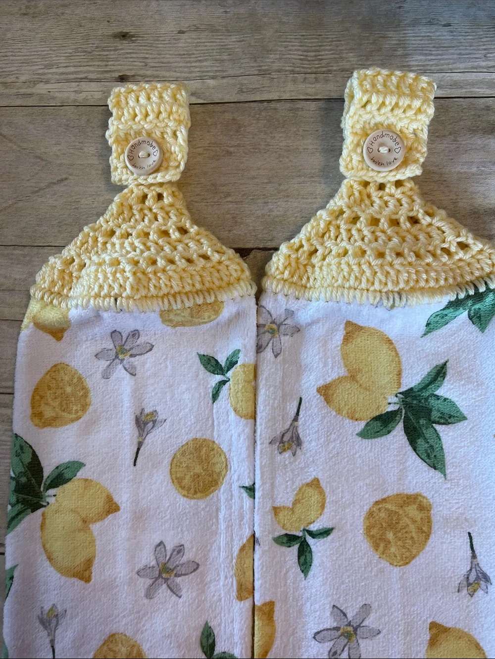 Crochet Lemon Top Hanging HandTowels Set of 2 Single Thickness